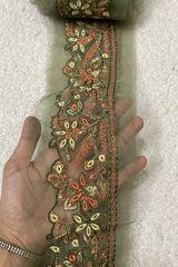 MaryumNMaria Mehendi Color with Multi Chikankari Yard Border
