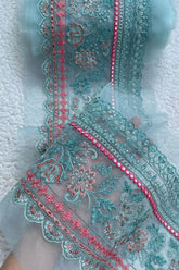 Blue 29 inches long Border (Foil and Chikankari)