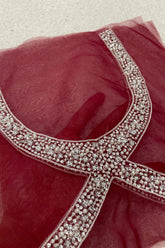 Handwork Red Pearl Neckline