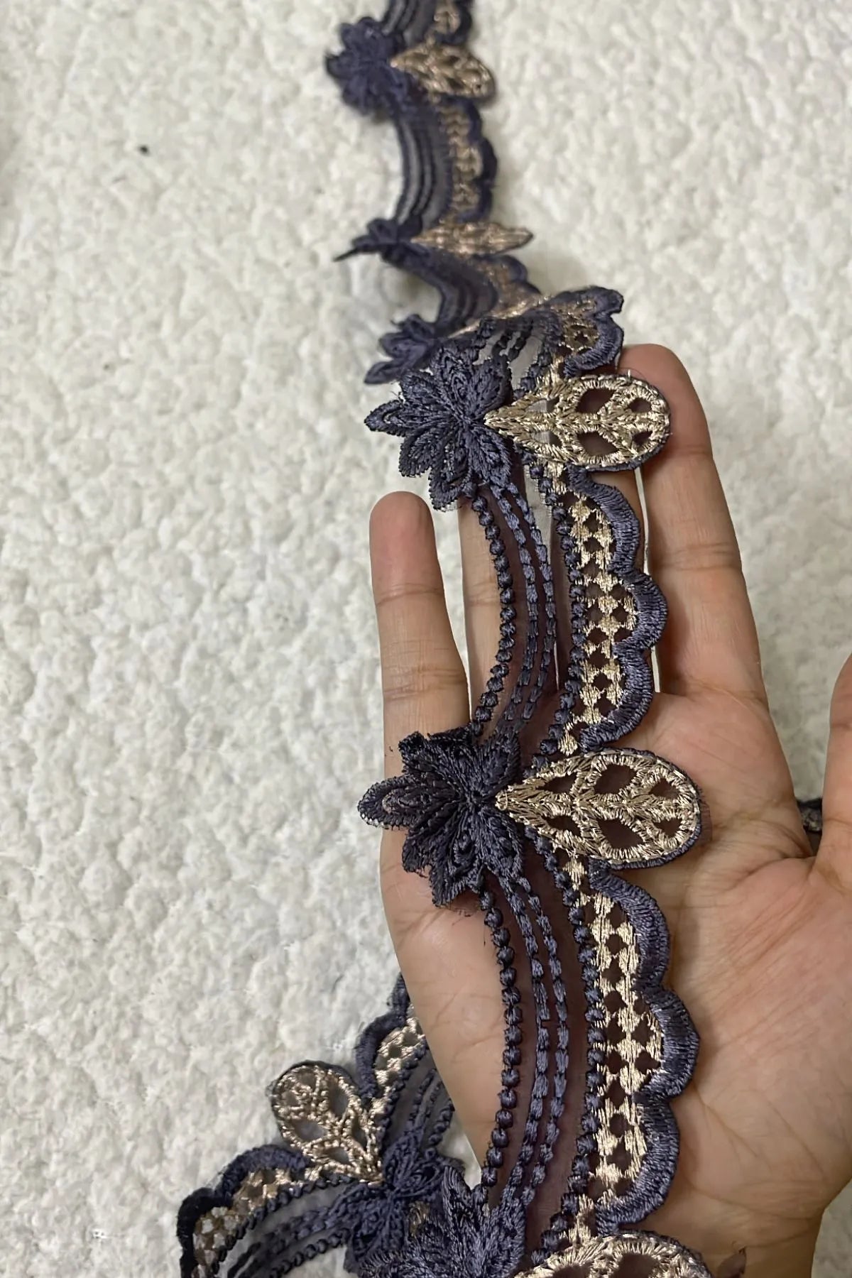 Baroque Cutwork Charcoal Grey Yard Border