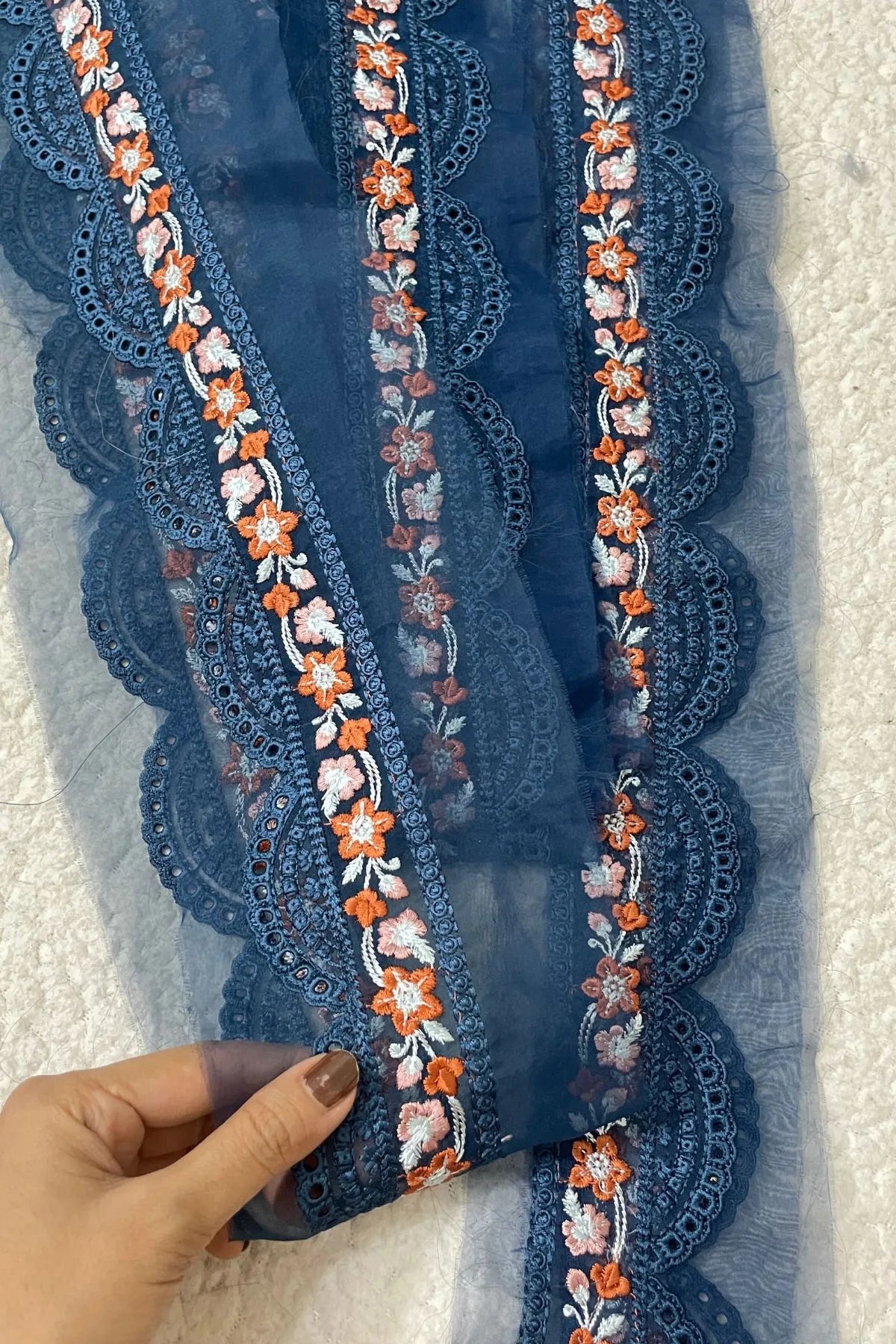 Baroque Navy Blue & Floral Chickenkari Yard border