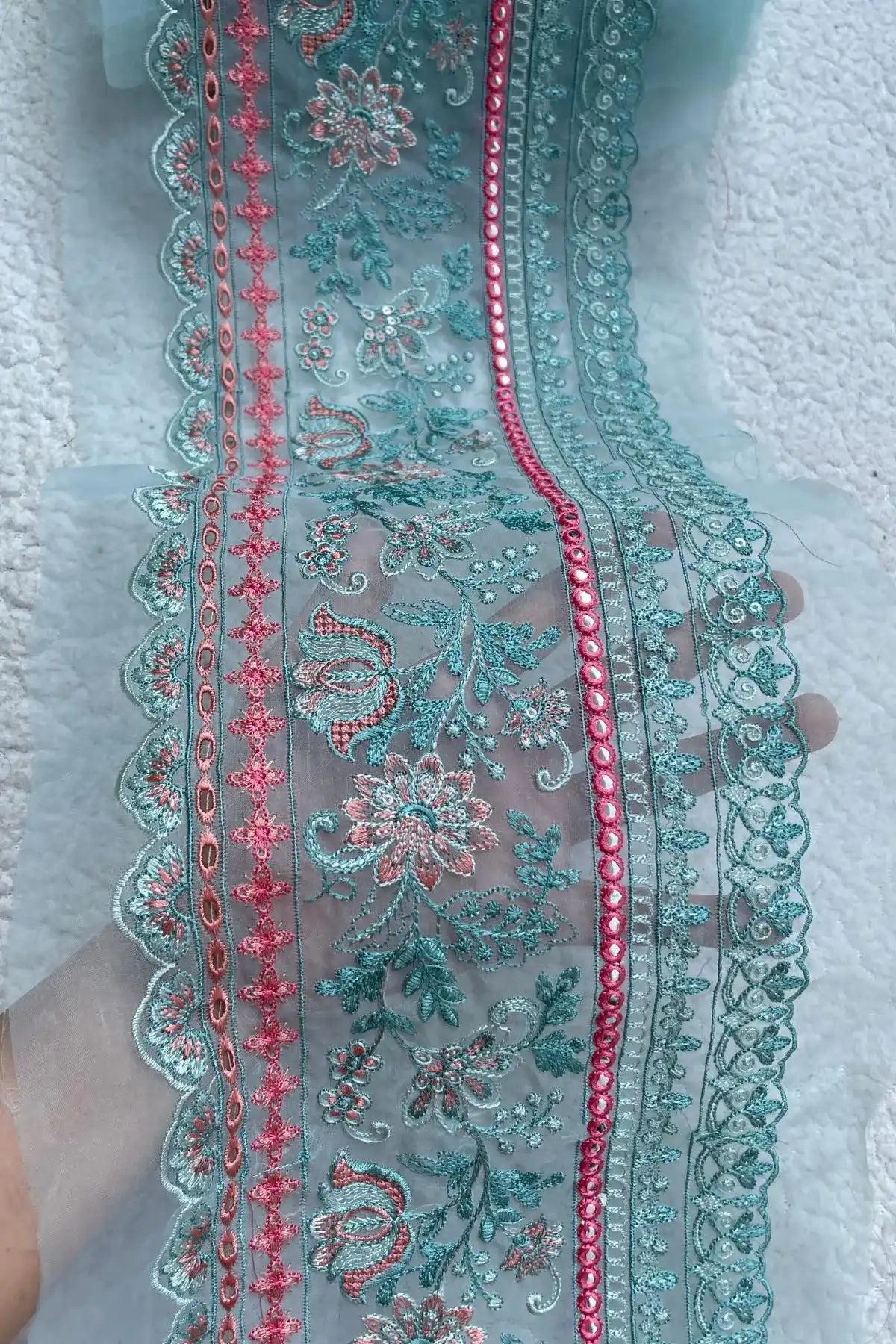 Blue 29 inches long Border (Foil and Chikankari)