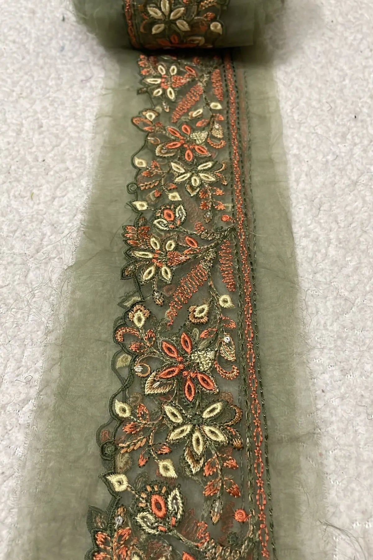 MaryumNMaria Mehendi Color with Multi Chikankari Yard Border