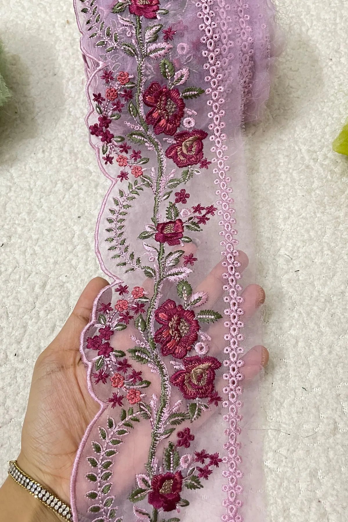 Mushq Lavender Floral Chikankari 35” Border