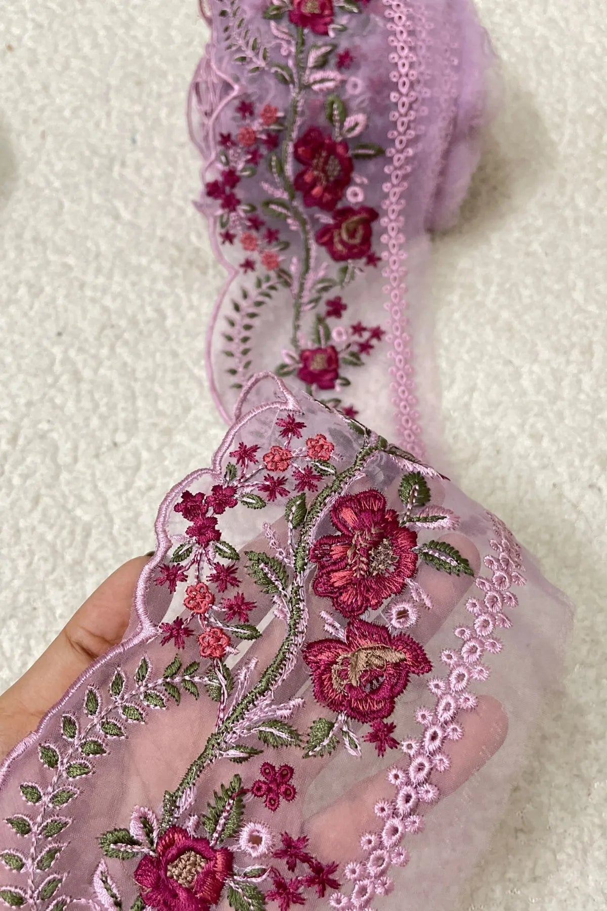 Mushq Lavender Floral Chikankari 35” Border