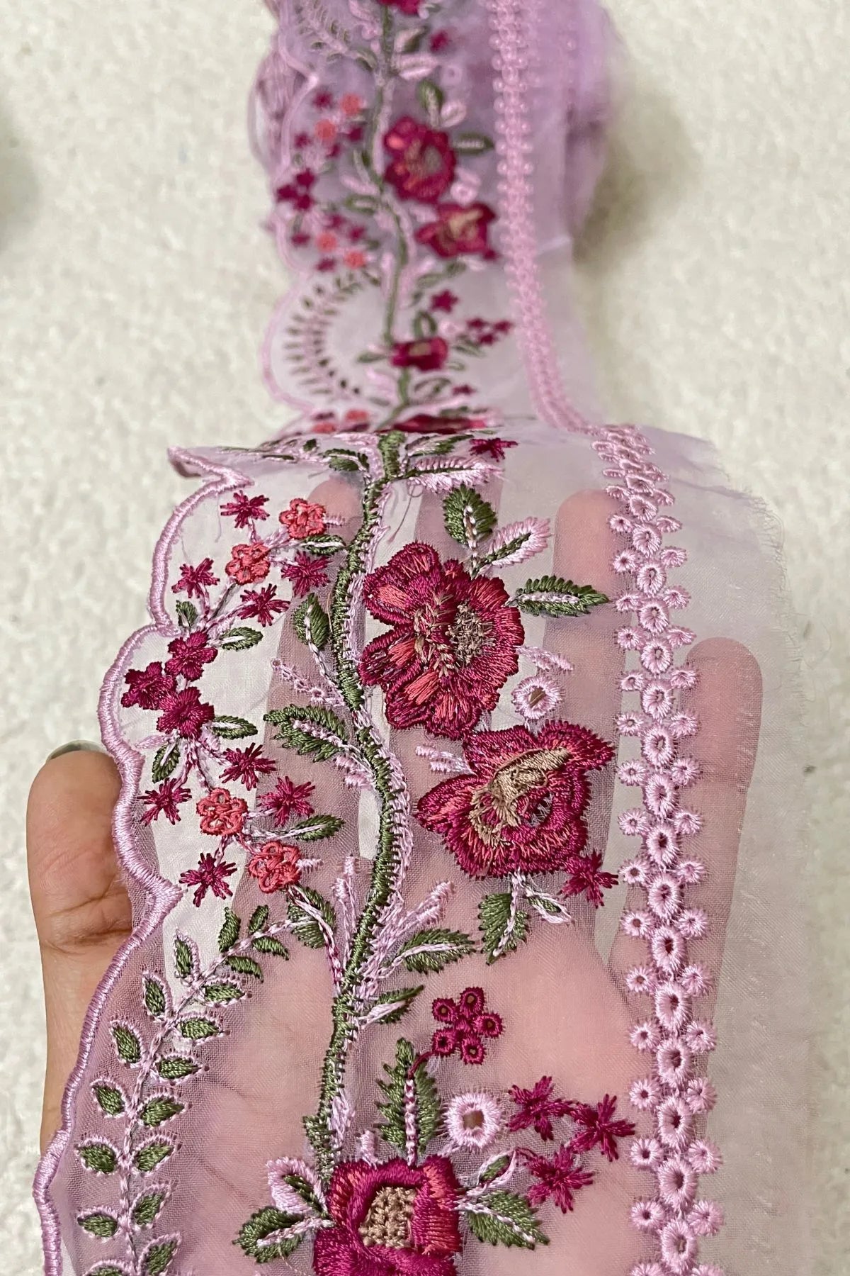Mushq Lavender Floral Chikankari 35” Border