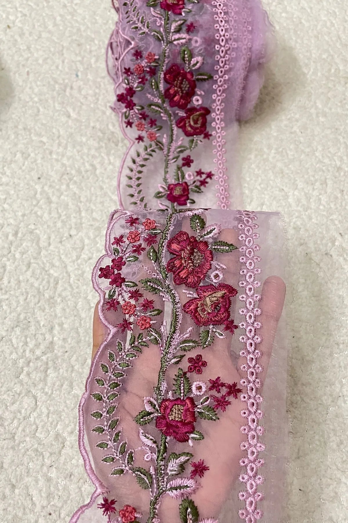 Mushq Lavender Floral Chikankari 35” Border