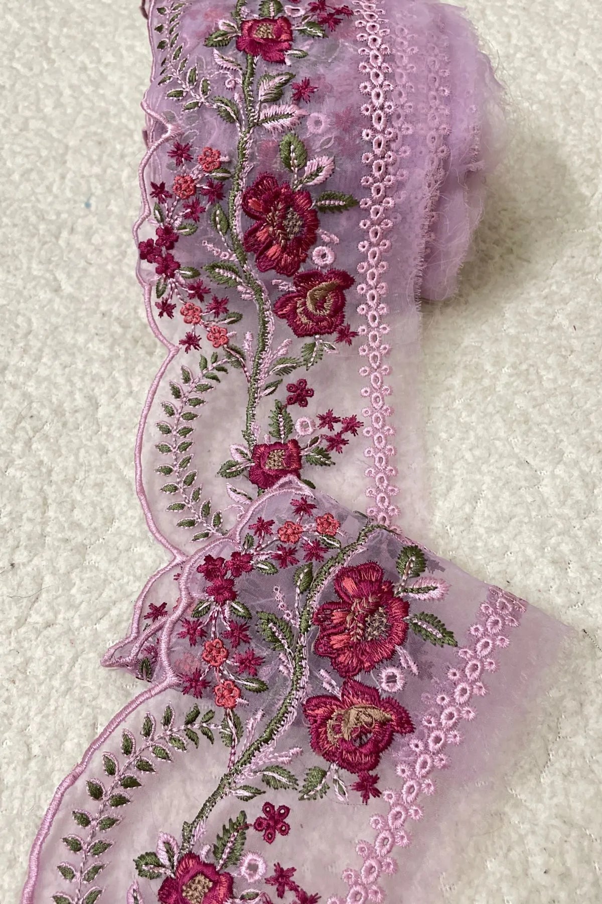 Mushq Lavender Floral Chikankari 35” Border