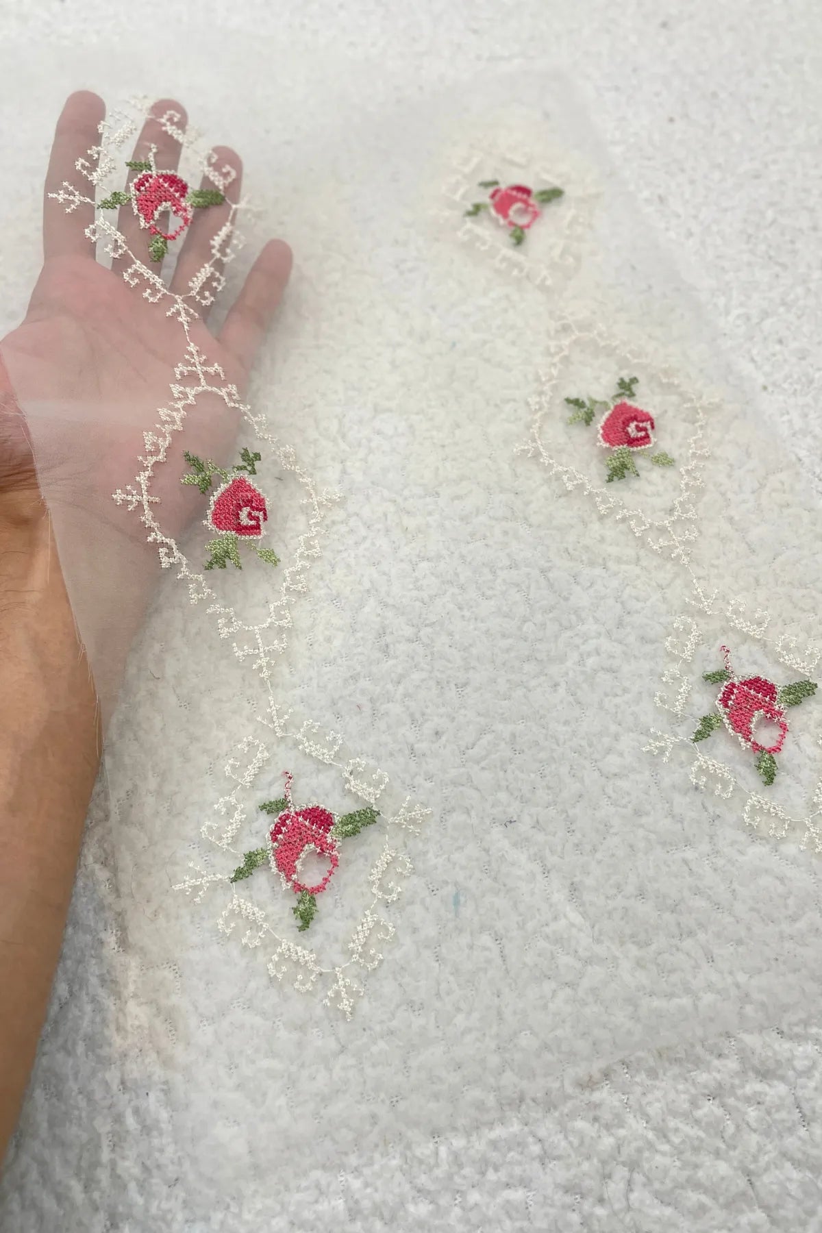 Crossstitch Pair of 3,3Diagonal Pink White