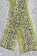 Chikankari Lemon Green Net yard Border