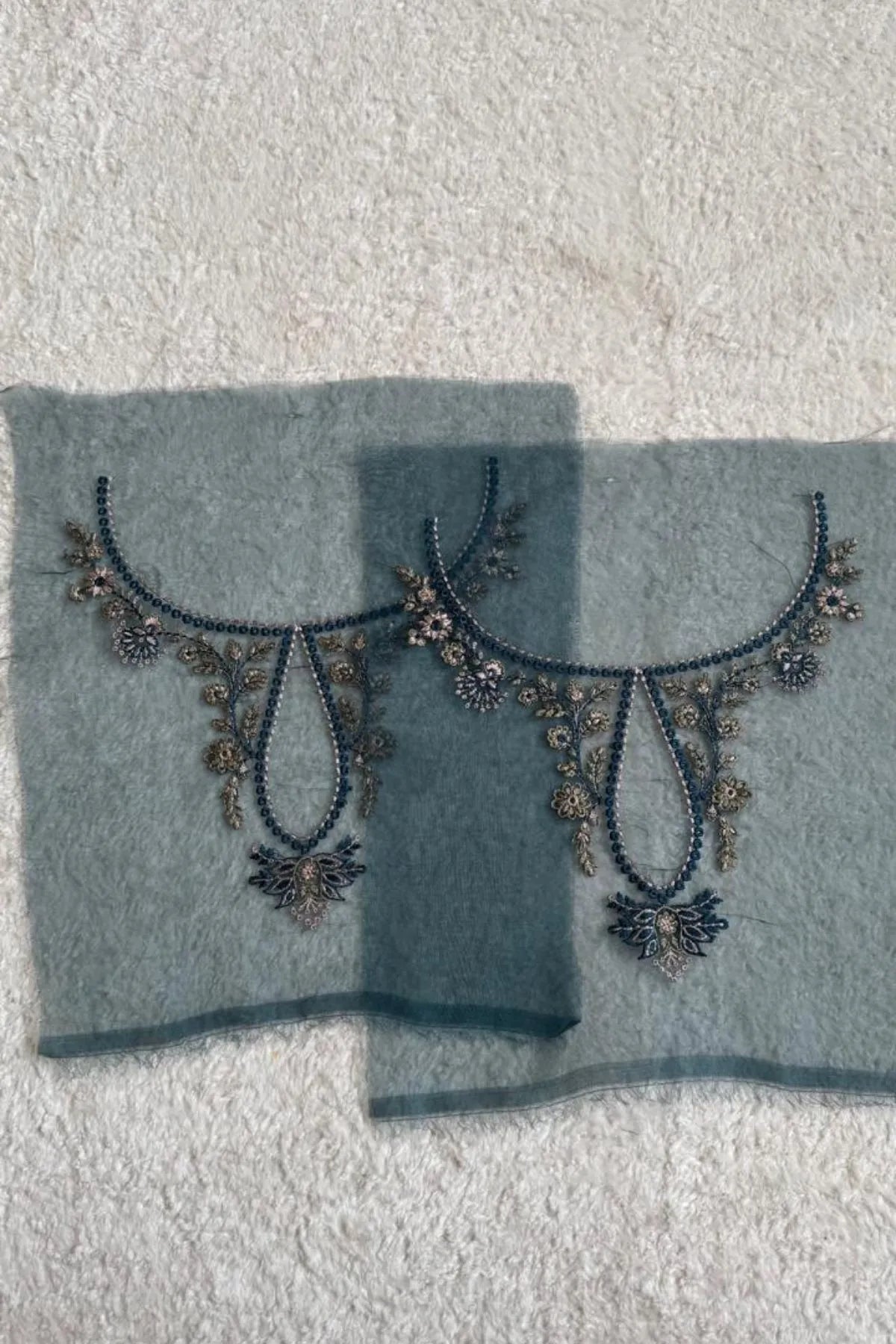 Nude Blue Color Neckline