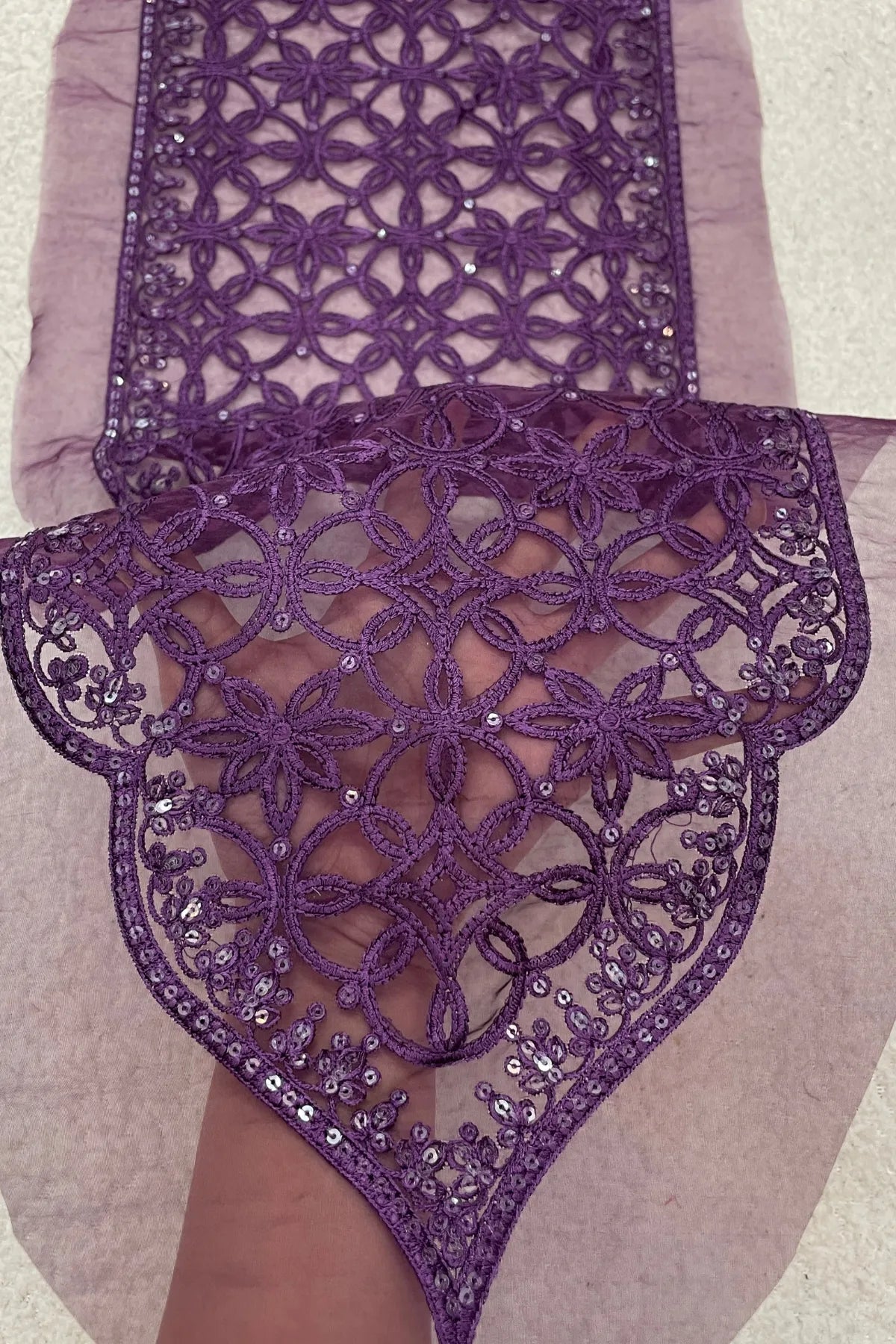 Purple Sequin Long Neckline