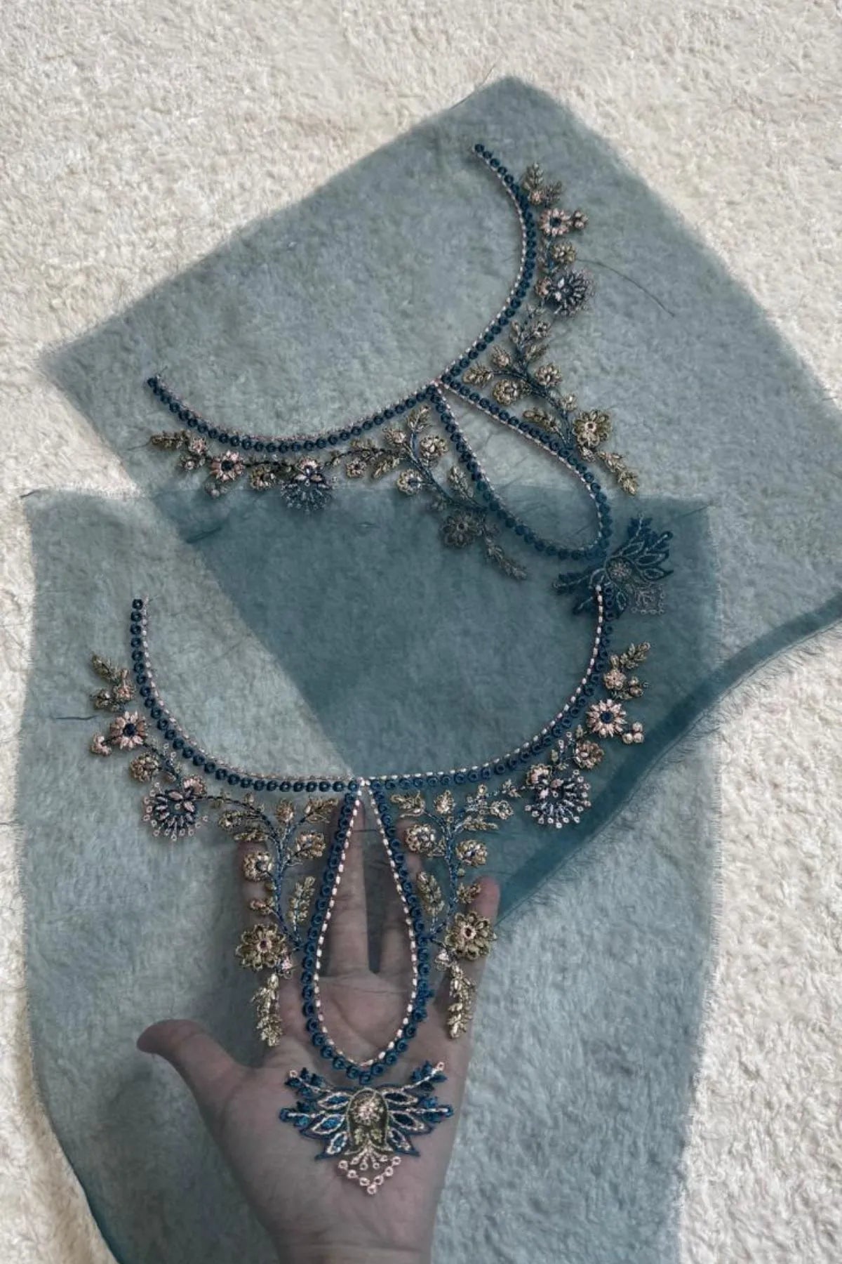 Nude Blue Color Neckline