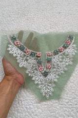 3D Handwork Floral Neckline Ice Green
