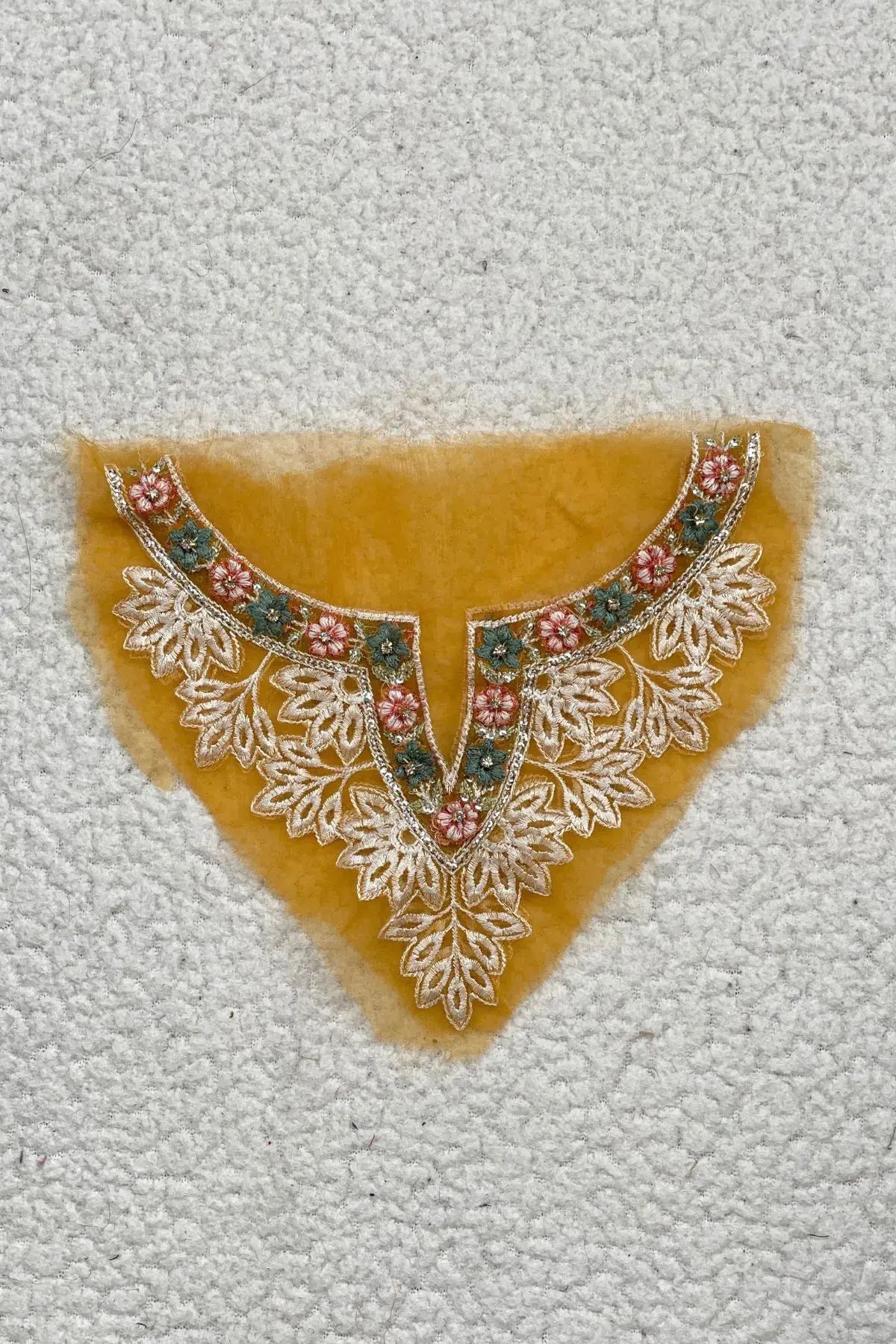 3D Handwork Floral Neckline Mustard