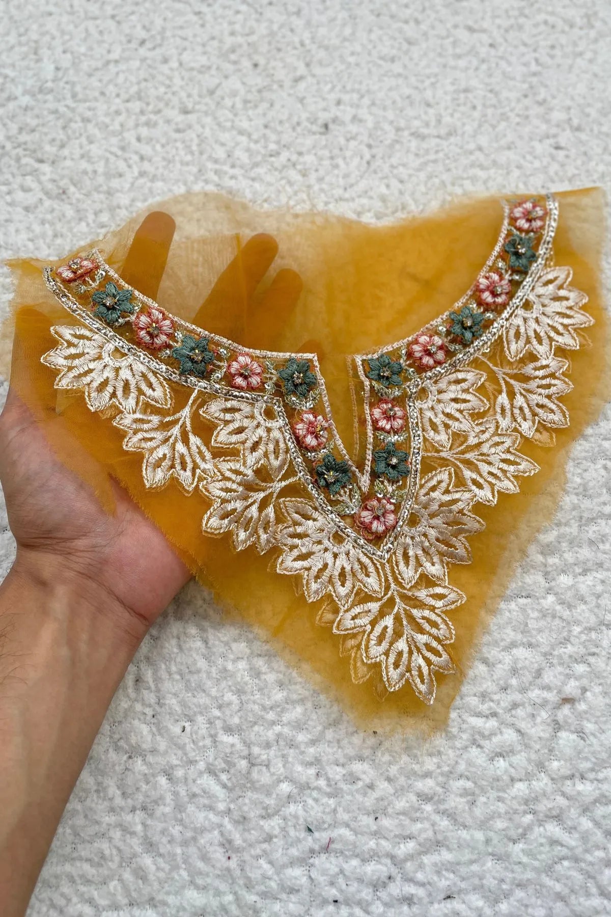 3D Handwork Floral Neckline Mustard