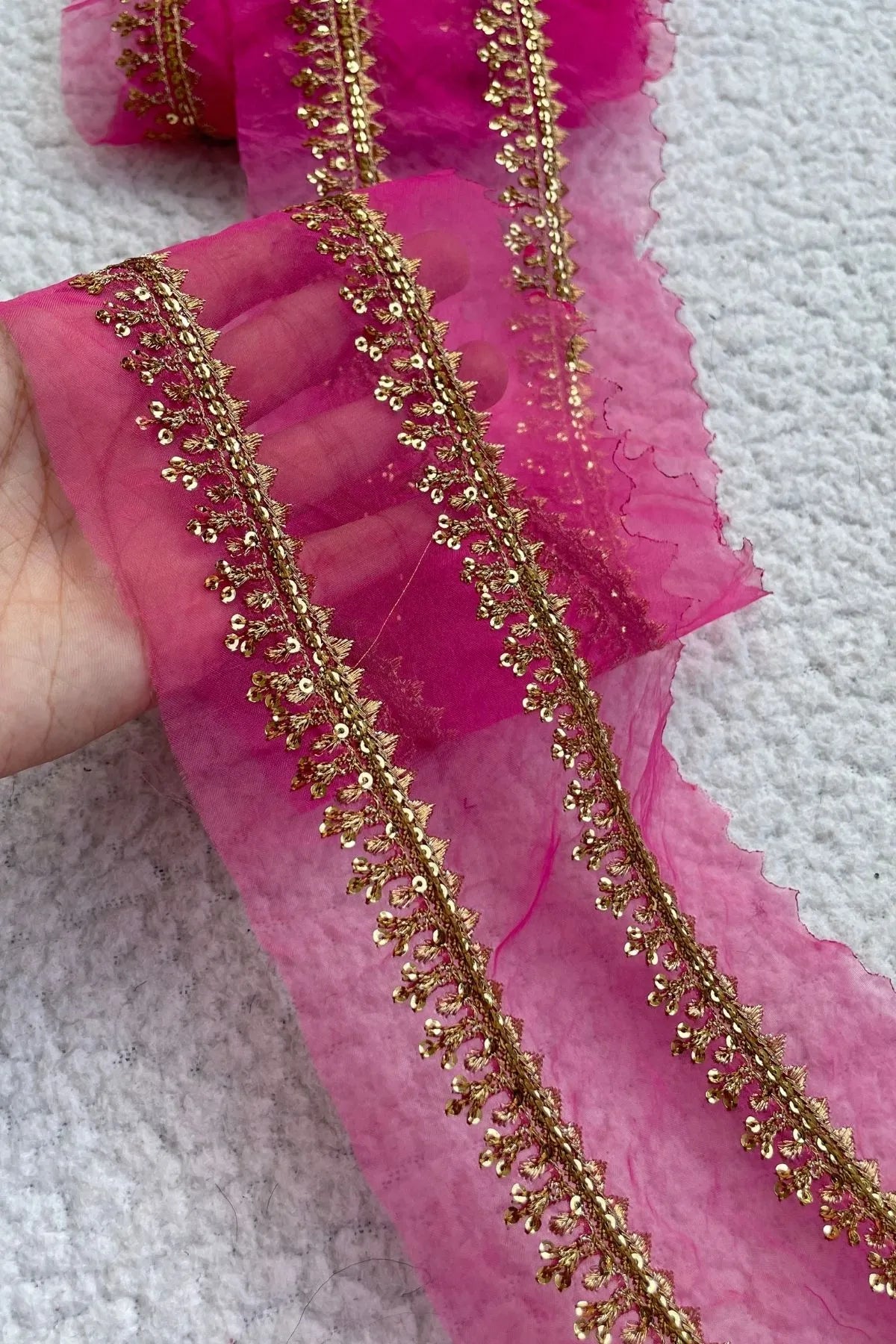 Shocking Pink pair of Yard line with Bronze Work