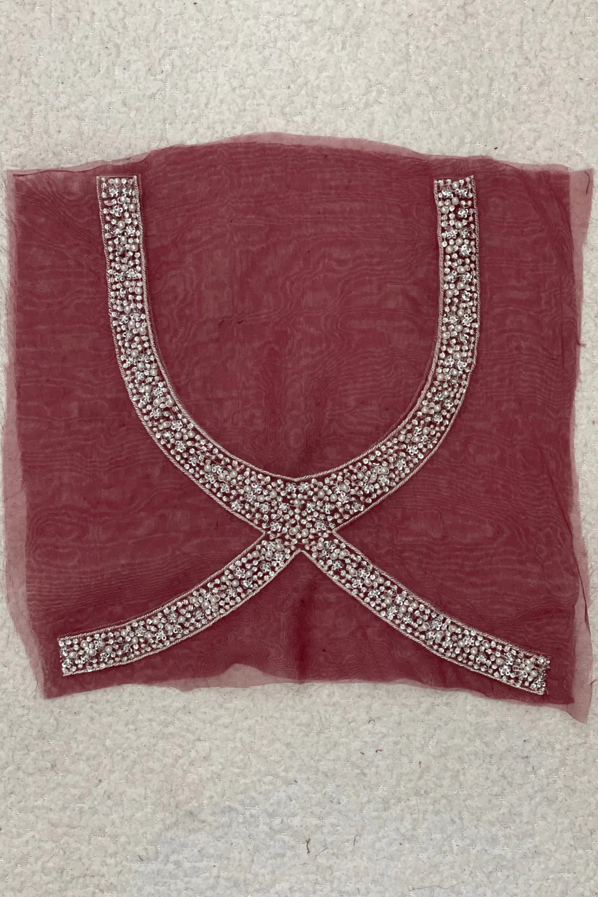 Handwork Red Pearl Neckline