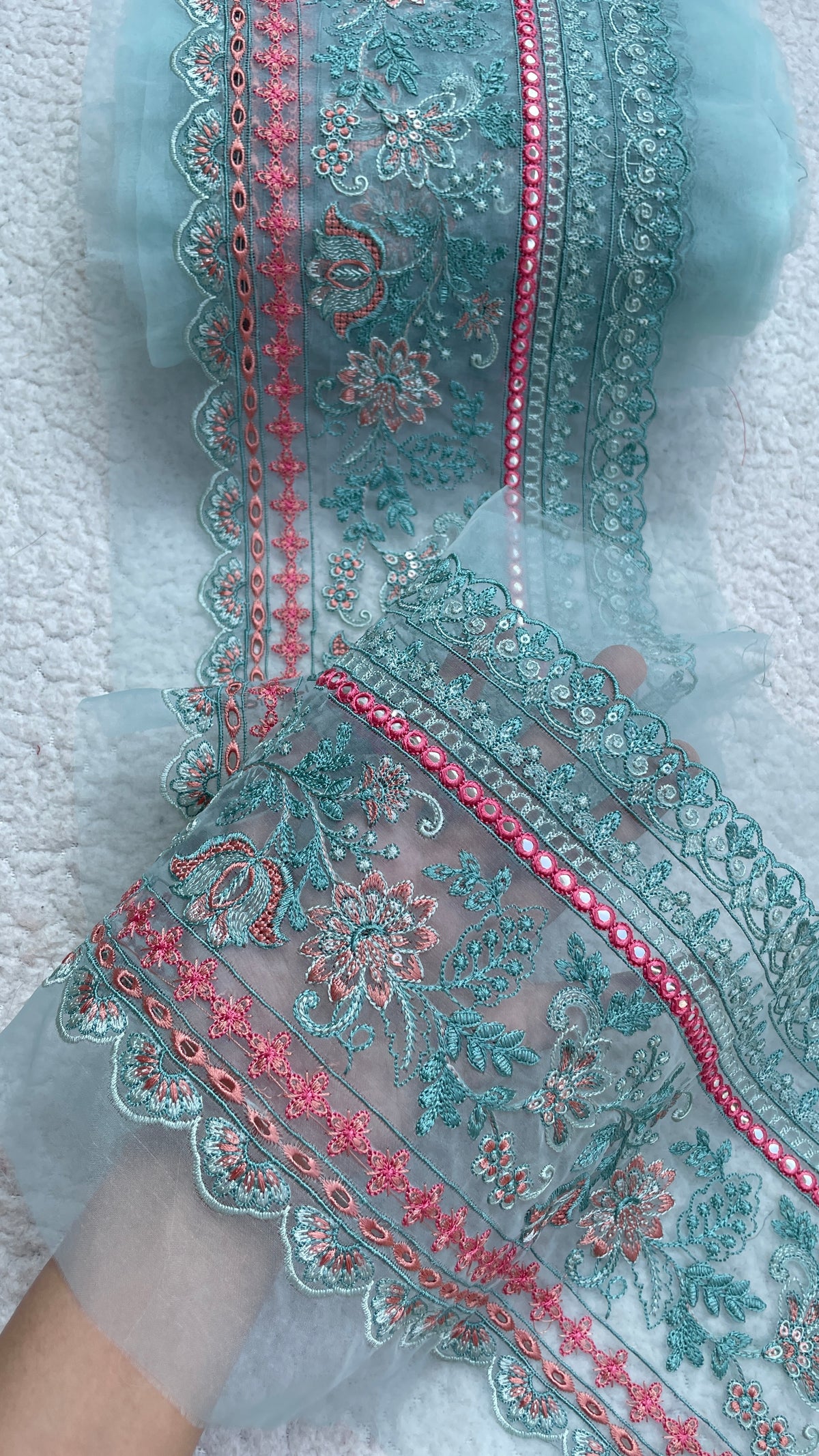 Blue 32 inches Border ( Foil and Chikandari)