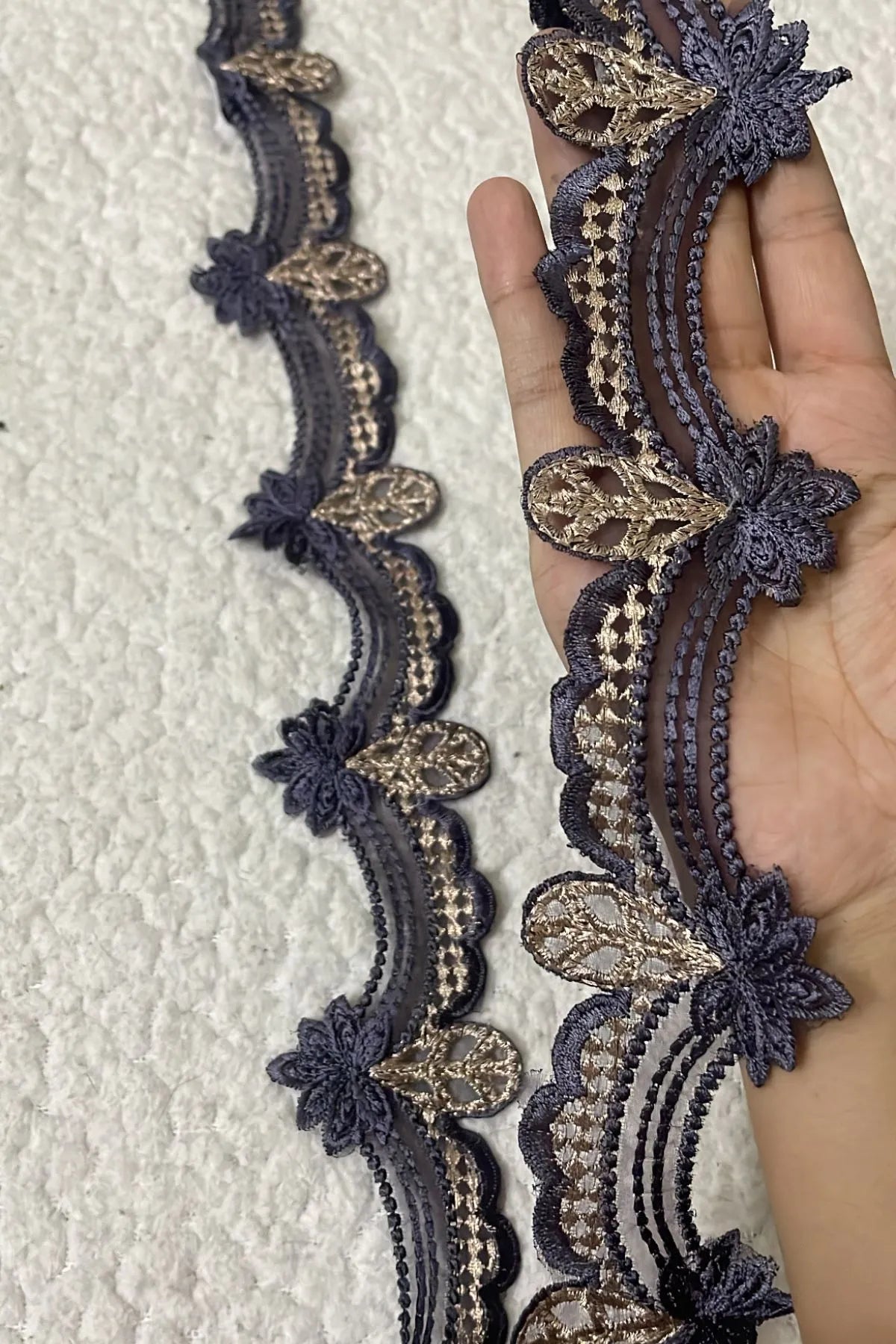 Baroque Cutwork Charcoal Grey Yard Border