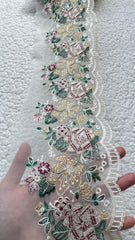 Royal White with Green Pink 34 inches  Border