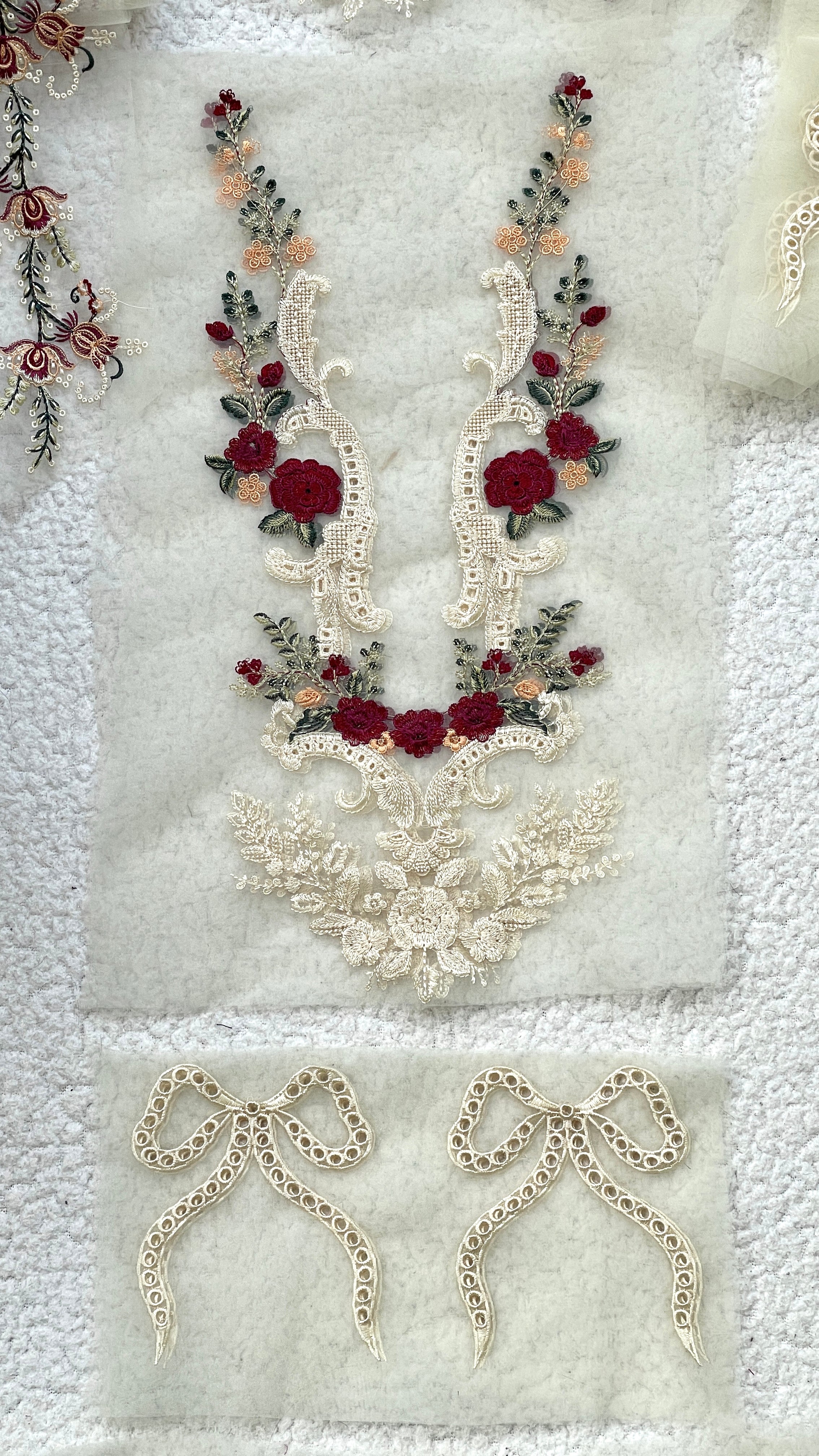 Bow Style Complete Organza Embroidered Patch Set