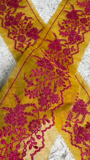 Pink and Mustard Embroidery Pair
